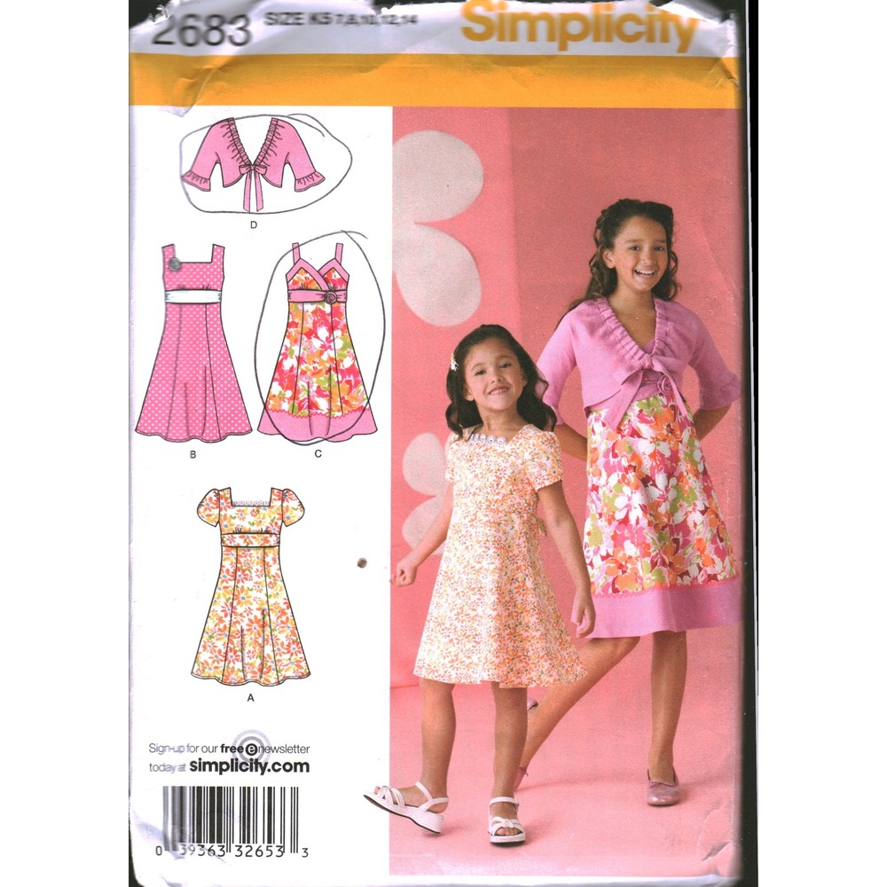 Simplicity 2683 Girls Dress Bodice Variations‎ Bolero Jacket Pattern Size 7-14
